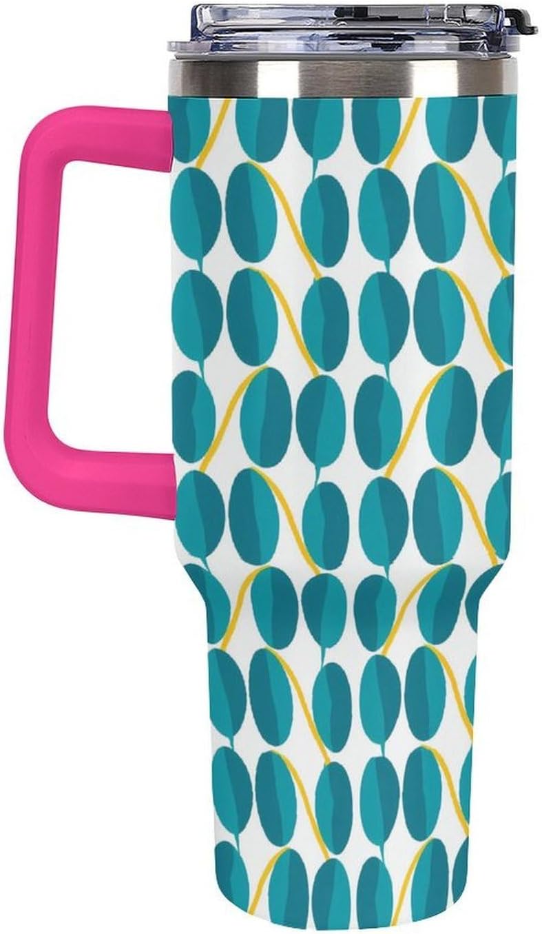 Leakproof Tumbler Vacuum Sealed Car Holder Friendly For Travel Teal And Peach Tropical Palm Leaf Pattern Water Tumbler white-style-23 - Colors E