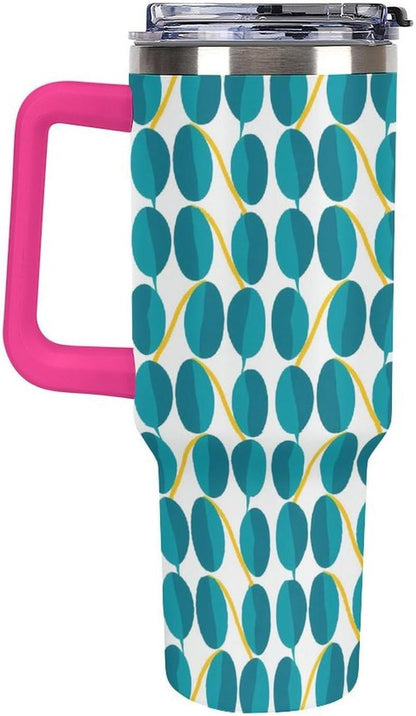 Leakproof Tumbler Vacuum Sealed Car Holder Friendly For Travel Teal And Peach Tropical Palm Leaf Pattern Water Tumbler white-style-23 - Colors E