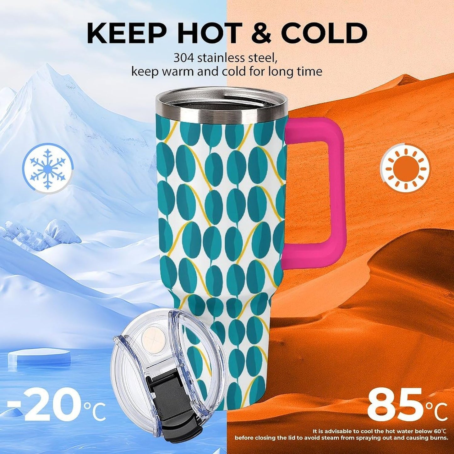 Leakproof Tumbler Vacuum Sealed Car Holder Friendly For Travel Teal And Peach Tropical Palm Leaf Pattern Water Tumbler white-style-23 - Colors E