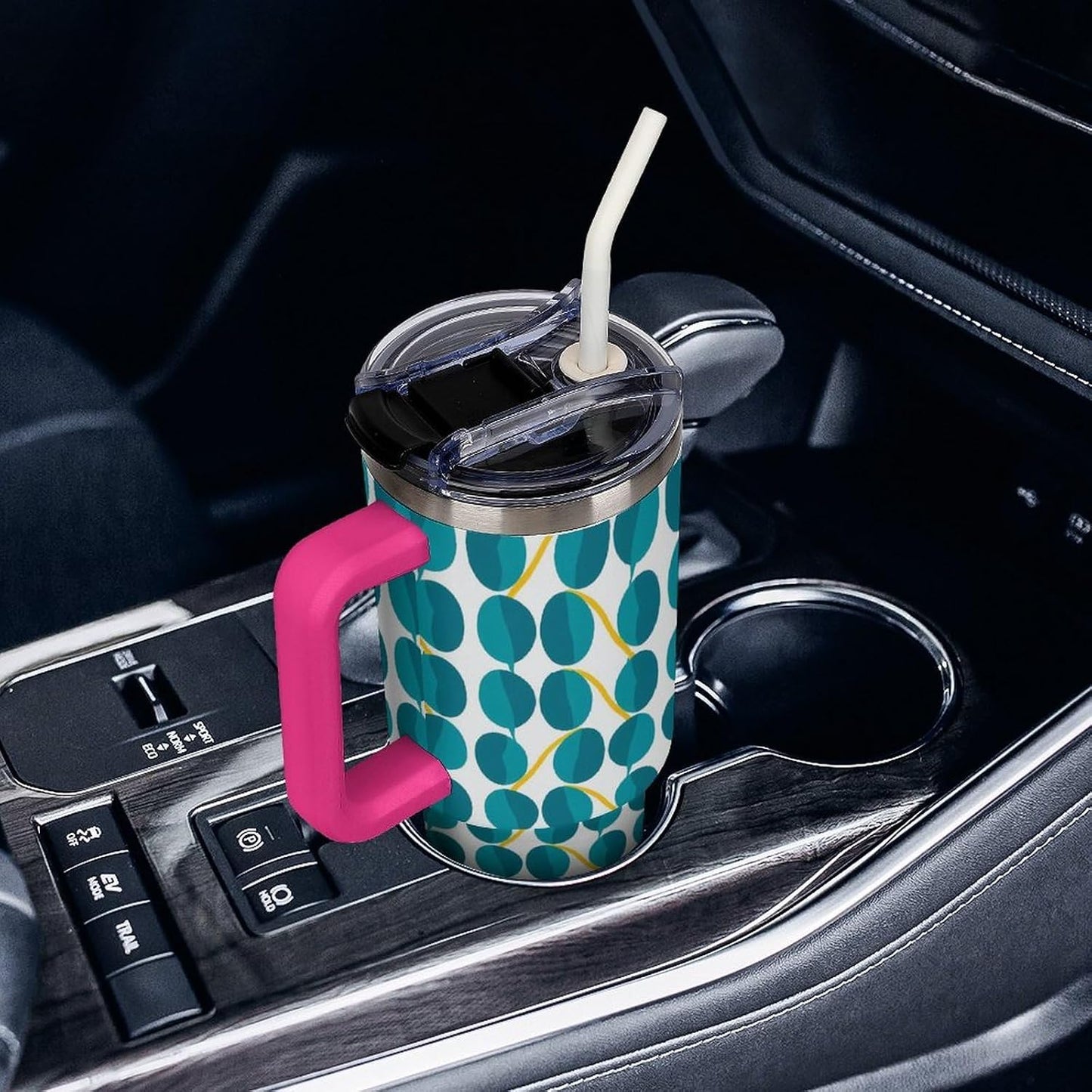 Leakproof Tumbler Vacuum Sealed Car Holder Friendly For Travel Teal And Peach Tropical Palm Leaf Pattern Water Tumbler white-style-23 - Colors E