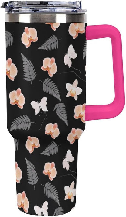 Leakproof Tumbler Vacuum Sealed Car Holder Friendly For Travel Teal And Peach Tropical Palm Leaf Pattern Water Tumbler white-style-23 - Colors E