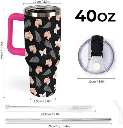 Leakproof Tumbler Vacuum Sealed Car Holder Friendly For Travel Teal And Peach Tropical Palm Leaf Pattern Water Tumbler white-style-23 - Colors E