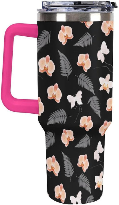 Leakproof Tumbler Vacuum Sealed Car Holder Friendly For Travel Teal And Peach Tropical Palm Leaf Pattern Water Tumbler white-style-23 - Colors E