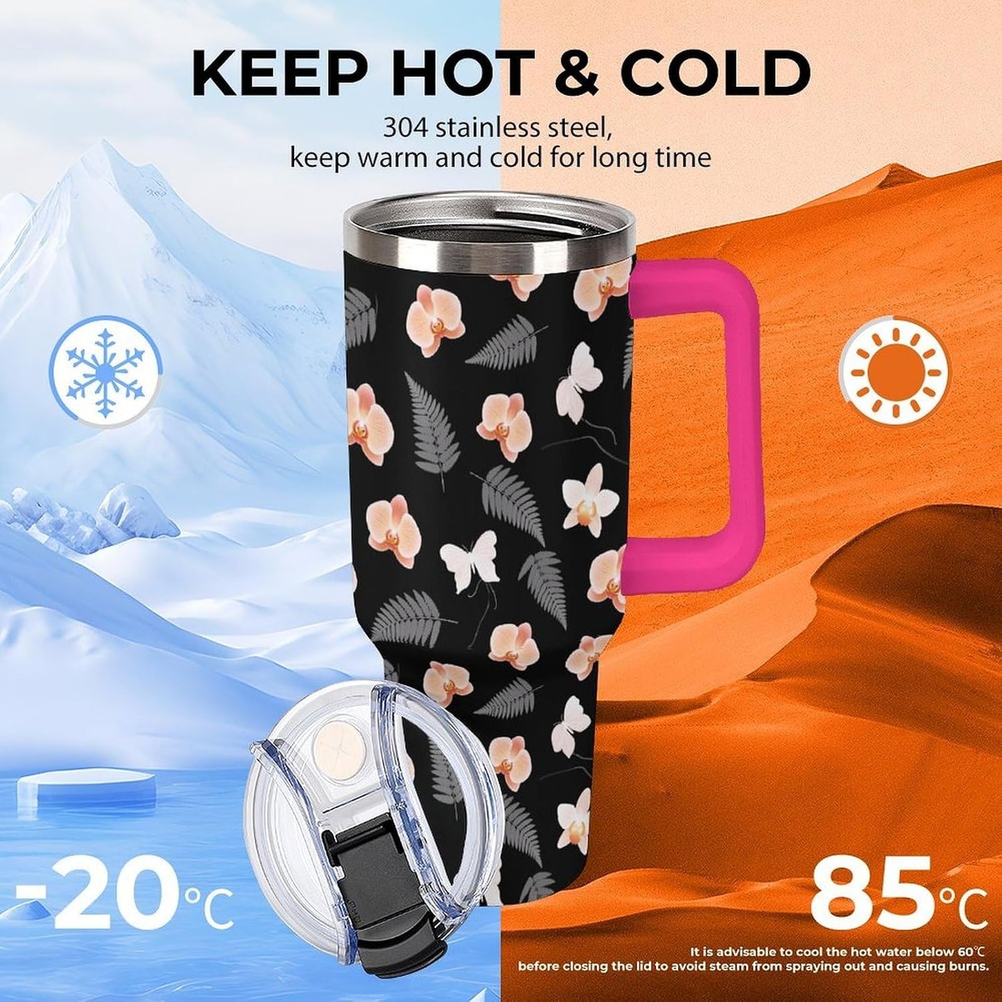 Leakproof Tumbler Vacuum Sealed Car Holder Friendly For Travel Teal And Peach Tropical Palm Leaf Pattern Water Tumbler white-style-23 - Colors E