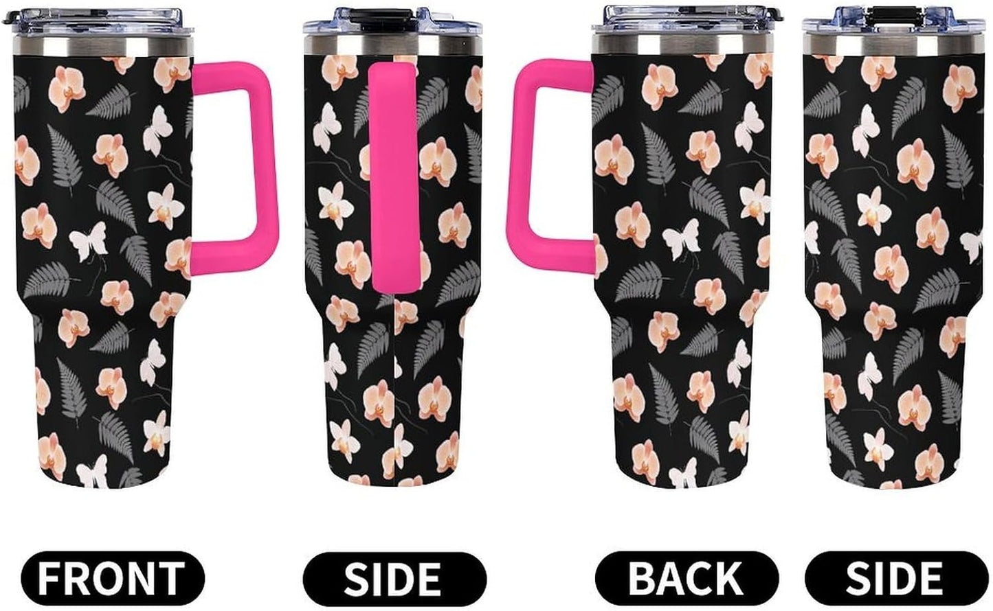 Leakproof Tumbler Vacuum Sealed Car Holder Friendly For Travel Teal And Peach Tropical Palm Leaf Pattern Water Tumbler white-style-23 - Colors E
