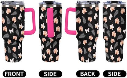 Leakproof Tumbler Vacuum Sealed Car Holder Friendly For Travel Teal And Peach Tropical Palm Leaf Pattern Water Tumbler white-style-23 - Colors E