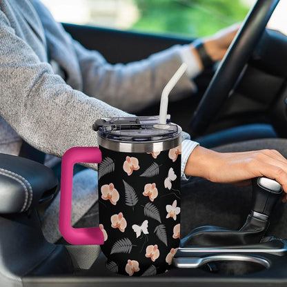 Leakproof Tumbler Vacuum Sealed Car Holder Friendly For Travel Teal And Peach Tropical Palm Leaf Pattern Water Tumbler white-style-23 - Colors E