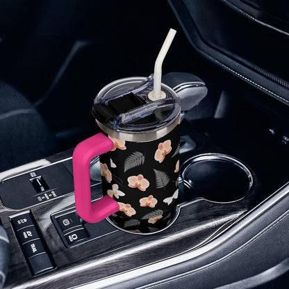 Leakproof Tumbler Vacuum Sealed Car Holder Friendly For Travel Teal And Peach Tropical Palm Leaf Pattern Water Tumbler white-style-23 - Colors E