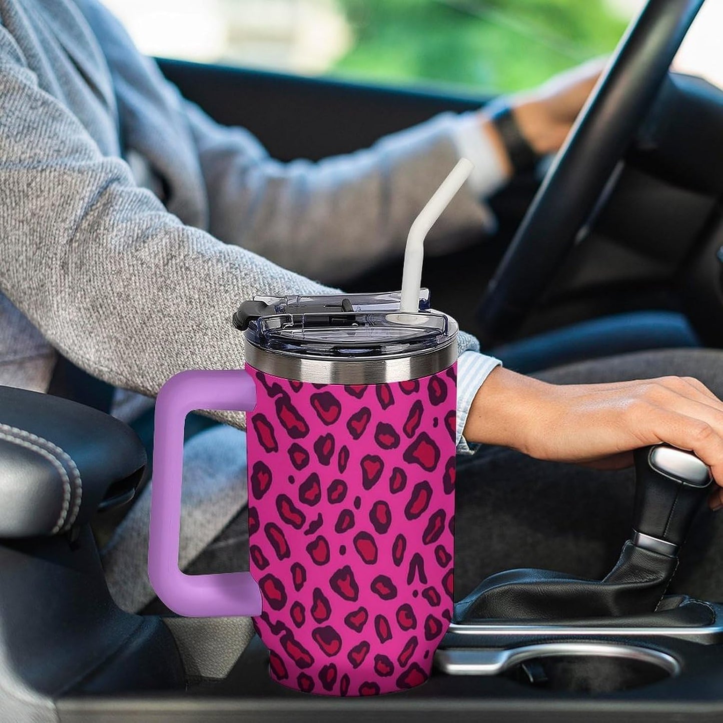 Leakproof Tumbler Vacuum Sealed Car Holder Friendly For Travel Teal And Peach Tropical Palm Leaf Pattern Water Tumbler white-style-23 - Colors E