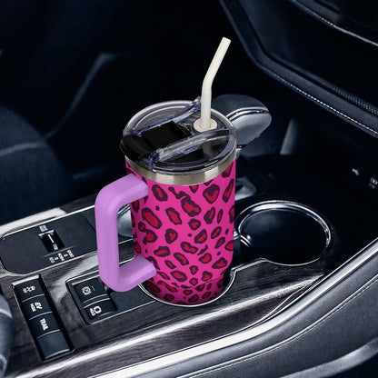 Leakproof Tumbler Vacuum Sealed Car Holder Friendly For Travel Teal And Peach Tropical Palm Leaf Pattern Water Tumbler white-style-23 - Colors E