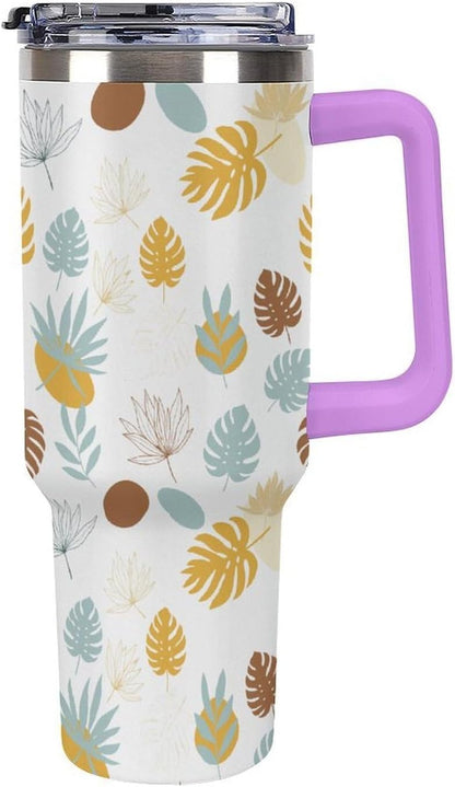 Leakproof Tumbler Vacuum Sealed Car Holder Friendly For Travel Teal And Peach Tropical Palm Leaf Pattern Water Tumbler white-style-23 - Colors E