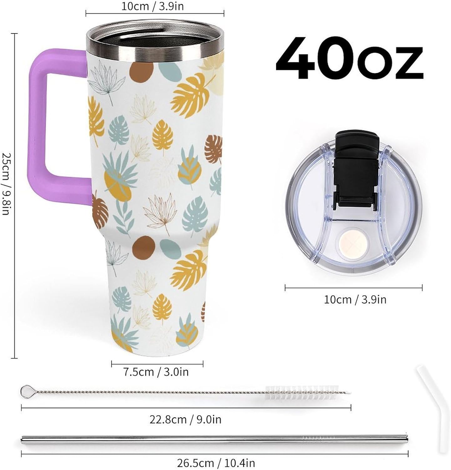 Leakproof Tumbler Vacuum Sealed Car Holder Friendly For Travel Teal And Peach Tropical Palm Leaf Pattern Water Tumbler white-style-23 - Colors E