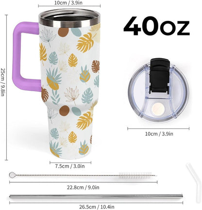 Leakproof Tumbler Vacuum Sealed Car Holder Friendly For Travel Teal And Peach Tropical Palm Leaf Pattern Water Tumbler white-style-23 - Colors E