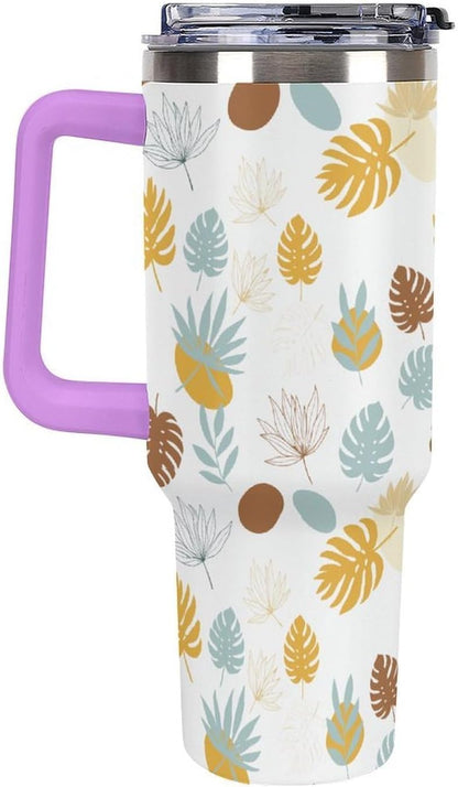 Leakproof Tumbler Vacuum Sealed Car Holder Friendly For Travel Teal And Peach Tropical Palm Leaf Pattern Water Tumbler white-style-23 - Colors E