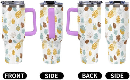 Leakproof Tumbler Vacuum Sealed Car Holder Friendly For Travel Teal And Peach Tropical Palm Leaf Pattern Water Tumbler white-style-23 - Colors E