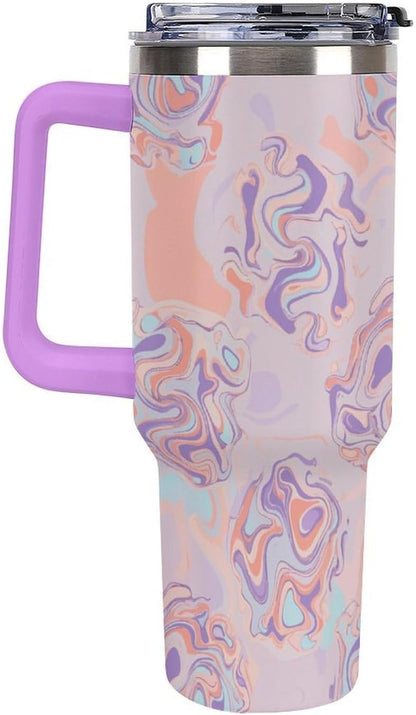 Leakproof Tumbler Vacuum Sealed Car Holder Friendly For Travel Teal And Peach Tropical Palm Leaf Pattern Water Tumbler white-style-23 - Colors E