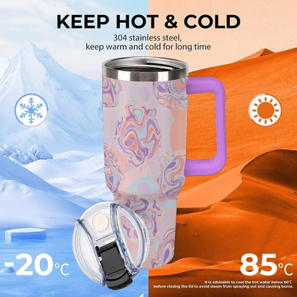 Leakproof Tumbler Vacuum Sealed Car Holder Friendly For Travel Teal And Peach Tropical Palm Leaf Pattern Water Tumbler white-style-23 - Colors E