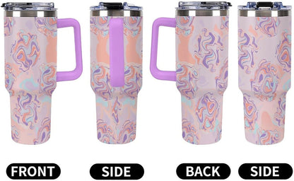 Leakproof Tumbler Vacuum Sealed Car Holder Friendly For Travel Teal And Peach Tropical Palm Leaf Pattern Water Tumbler white-style-23 - Colors E