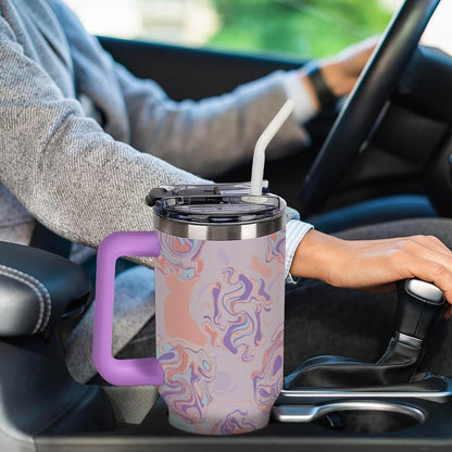 Leakproof Tumbler Vacuum Sealed Car Holder Friendly For Travel Teal And Peach Tropical Palm Leaf Pattern Water Tumbler white-style-23 - Colors E