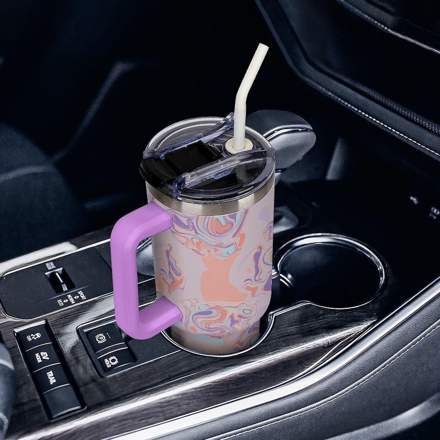 Leakproof Tumbler Vacuum Sealed Car Holder Friendly For Travel Teal And Peach Tropical Palm Leaf Pattern Water Tumbler white-style-23 - Colors E