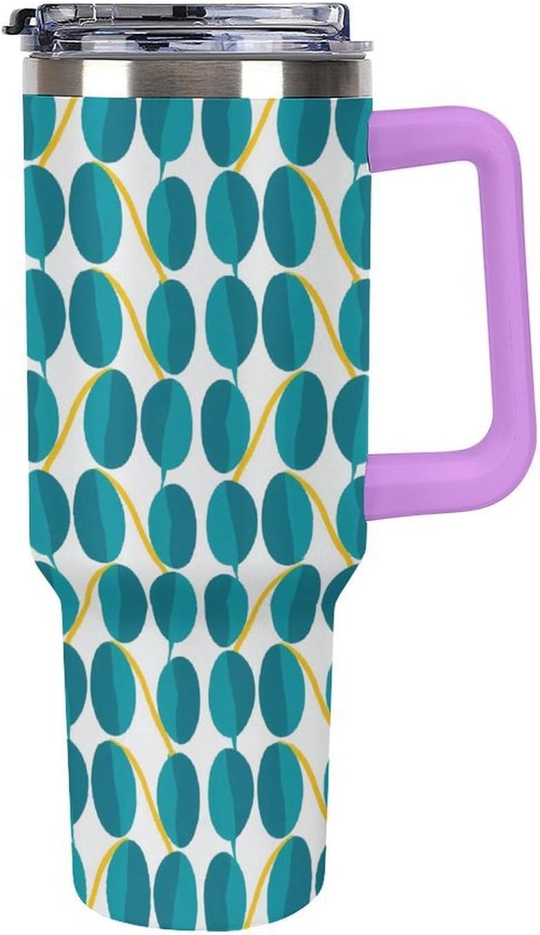 Leakproof Tumbler Vacuum Sealed Car Holder Friendly For Travel Teal And Peach Tropical Palm Leaf Pattern Water Tumbler white-style-23 - Colors E