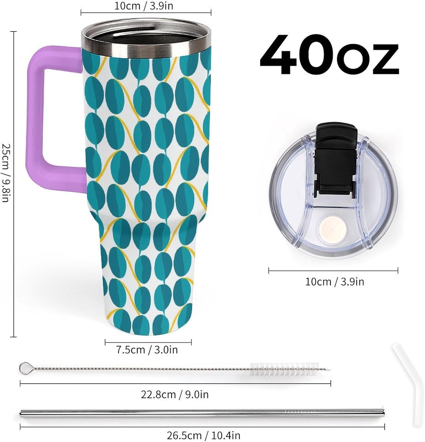 Leakproof Tumbler Vacuum Sealed Car Holder Friendly For Travel Teal And Peach Tropical Palm Leaf Pattern Water Tumbler white-style-23 - Colors E