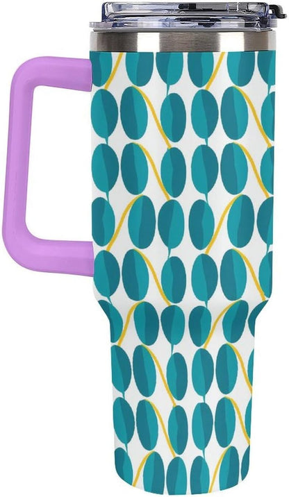 Leakproof Tumbler Vacuum Sealed Car Holder Friendly For Travel Teal And Peach Tropical Palm Leaf Pattern Water Tumbler white-style-23 - Colors E