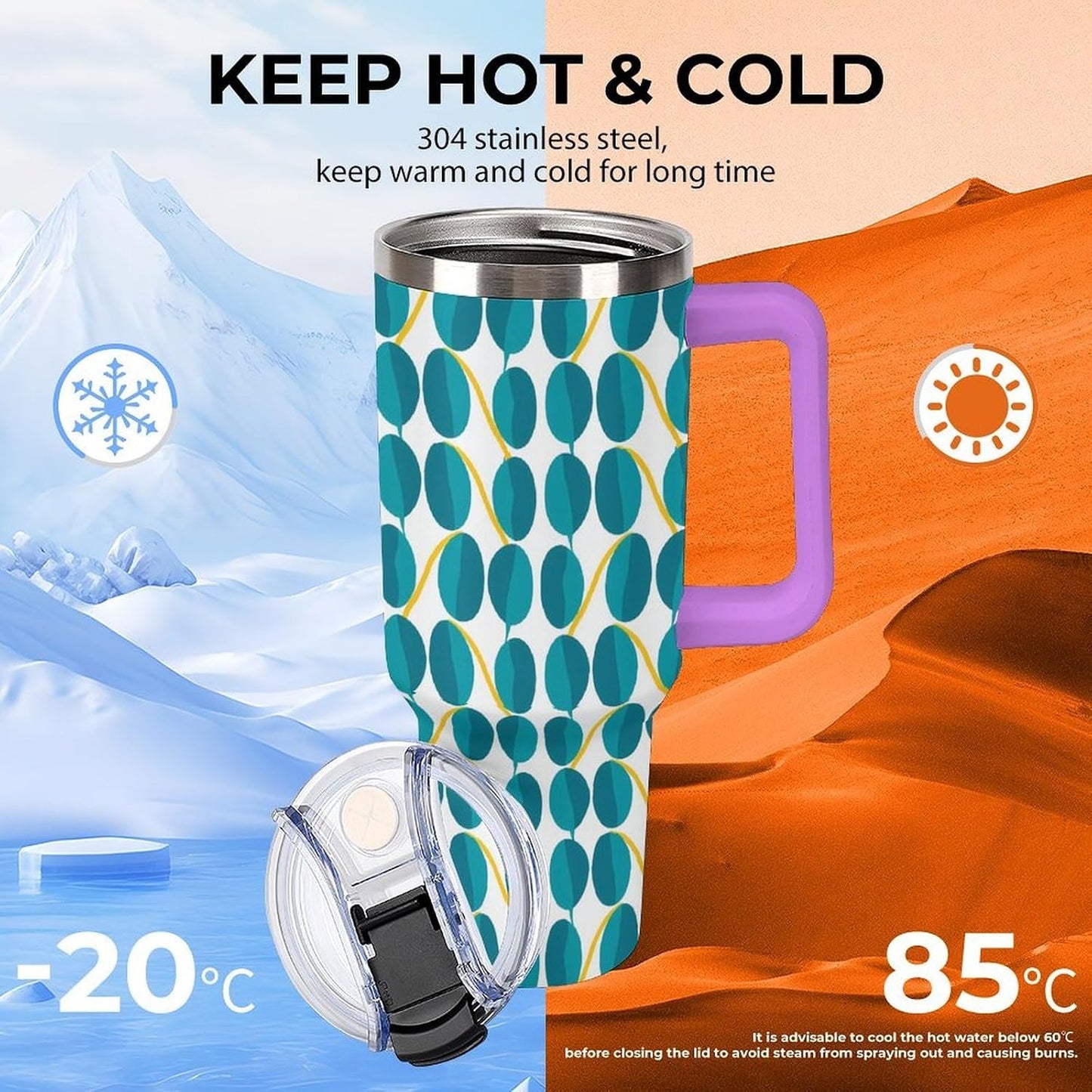 Leakproof Tumbler Vacuum Sealed Car Holder Friendly For Travel Teal And Peach Tropical Palm Leaf Pattern Water Tumbler white-style-23 - Colors E