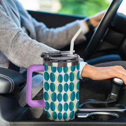 Leakproof Tumbler Vacuum Sealed Car Holder Friendly For Travel Teal And Peach Tropical Palm Leaf Pattern Water Tumbler white-style-23 - Colors E