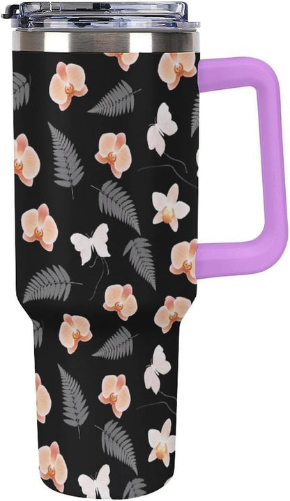 Leakproof Tumbler Vacuum Sealed Car Holder Friendly For Travel Teal And Peach Tropical Palm Leaf Pattern Water Tumbler white-style-23 - Colors E