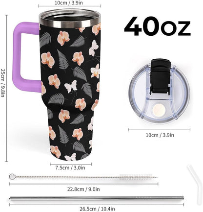 Leakproof Tumbler Vacuum Sealed Car Holder Friendly For Travel Teal And Peach Tropical Palm Leaf Pattern Water Tumbler white-style-23 - Colors E