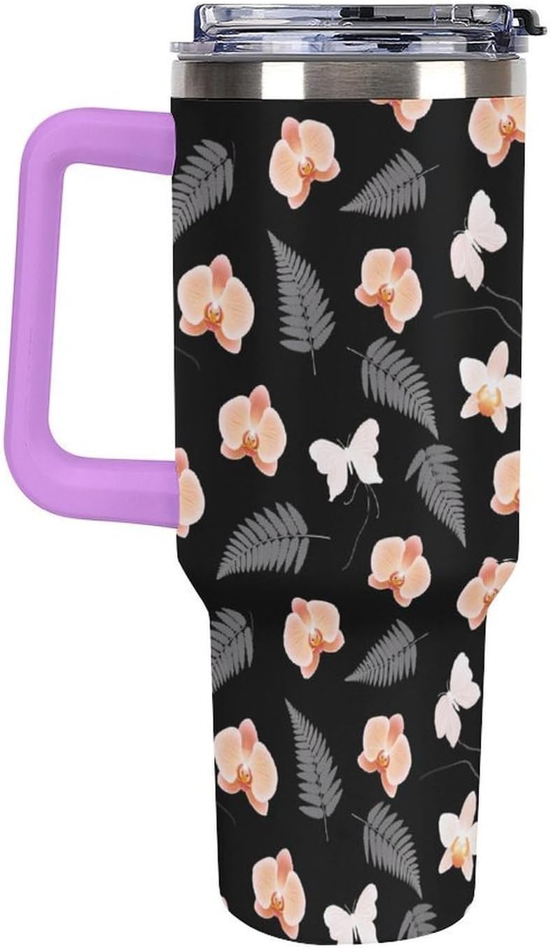 Leakproof Tumbler Vacuum Sealed Car Holder Friendly For Travel Teal And Peach Tropical Palm Leaf Pattern Water Tumbler white-style-23 - Colors E