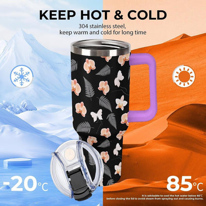 Leakproof Tumbler Vacuum Sealed Car Holder Friendly For Travel Teal And Peach Tropical Palm Leaf Pattern Water Tumbler white-style-23 - Colors E
