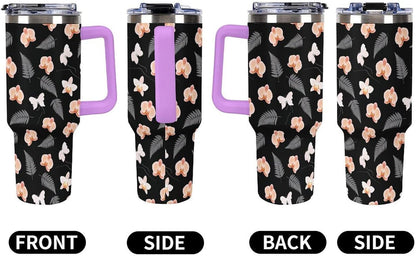 Leakproof Tumbler Vacuum Sealed Car Holder Friendly For Travel Teal And Peach Tropical Palm Leaf Pattern Water Tumbler white-style-23 - Colors E