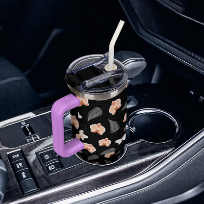 Leakproof Tumbler Vacuum Sealed Car Holder Friendly For Travel Teal And Peach Tropical Palm Leaf Pattern Water Tumbler white-style-23 - Colors E