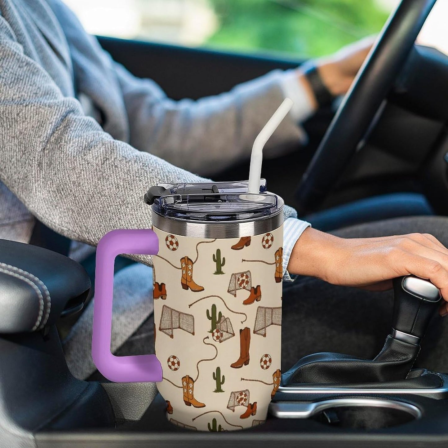 Leakproof Tumbler Vacuum Sealed Car Holder Friendly For Travel Teal And Peach Tropical Palm Leaf Pattern Water Tumbler white-style-23 - Colors E