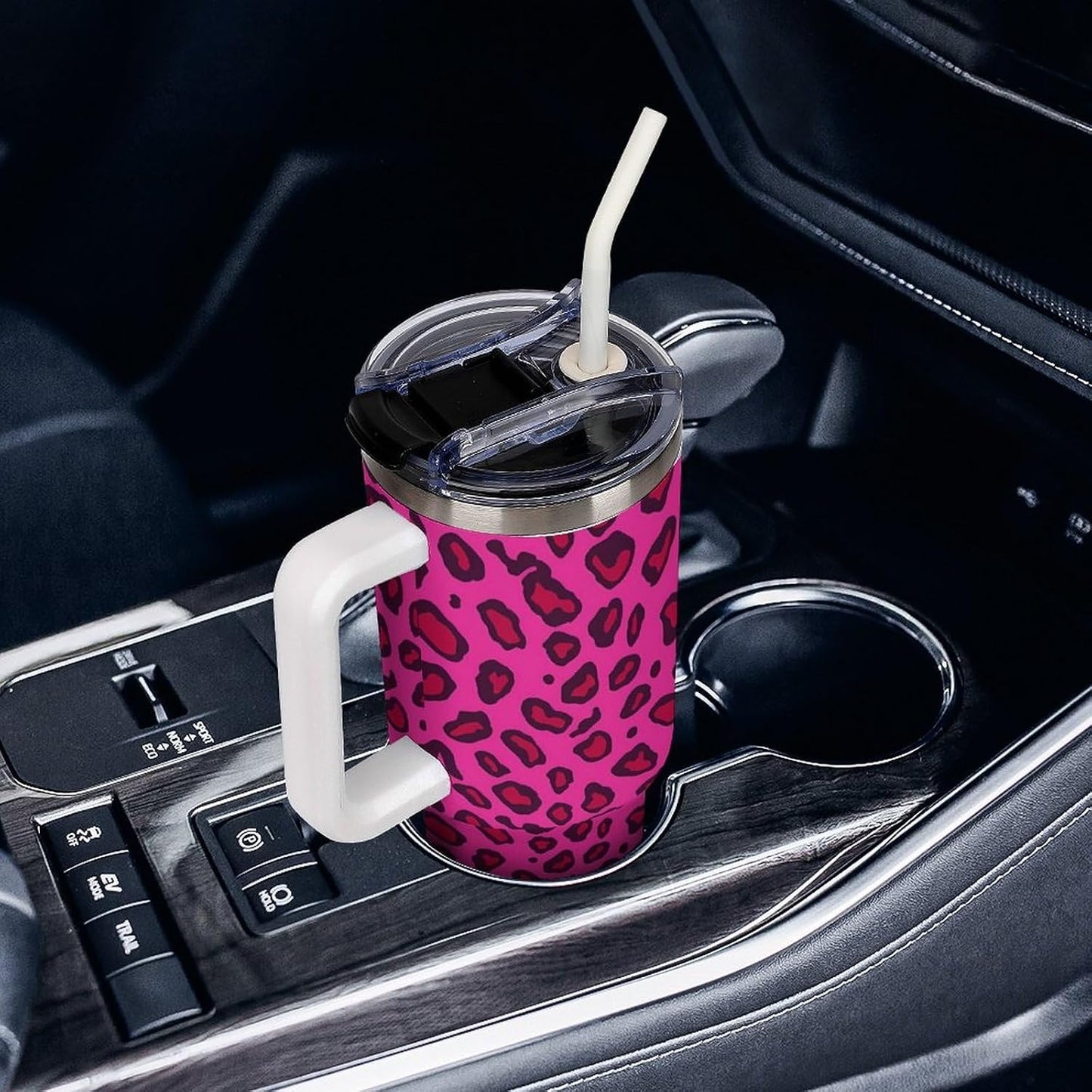 Leakproof Tumbler Vacuum Sealed Car Holder Friendly For Travel Teal And Peach Tropical Palm Leaf Pattern Water Tumbler white-style-23 - Colors E
