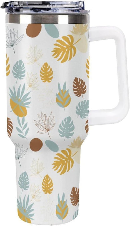 Leakproof Tumbler Vacuum Sealed Car Holder Friendly For Travel Teal And Peach Tropical Palm Leaf Pattern Water Tumbler white-style-23 - Colors E