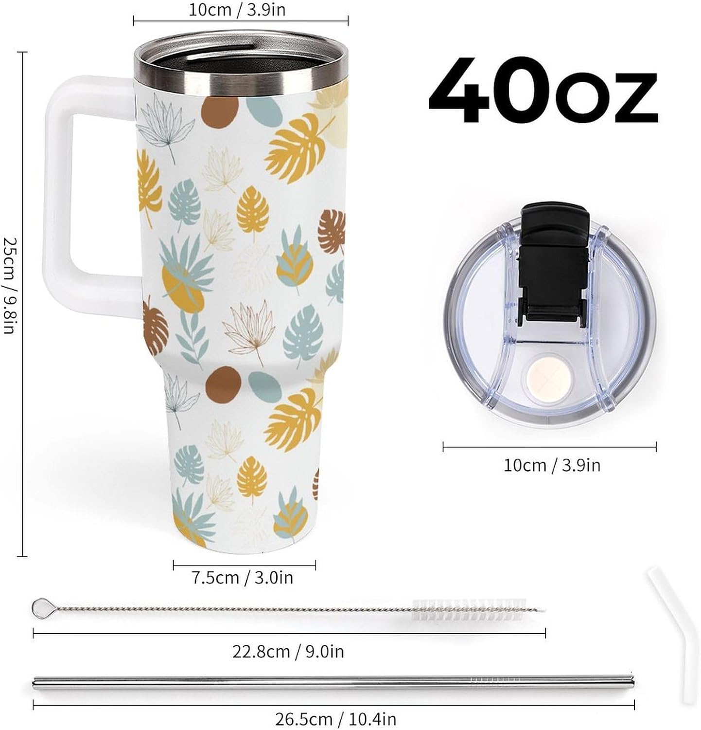 Leakproof Tumbler Vacuum Sealed Car Holder Friendly For Travel Teal And Peach Tropical Palm Leaf Pattern Water Tumbler white-style-23 - Colors E