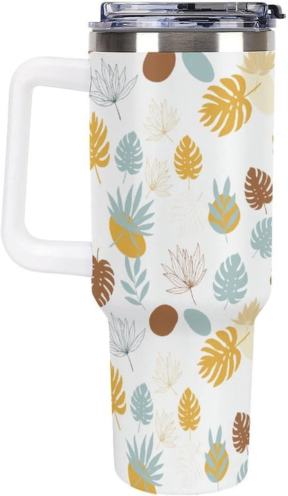Leakproof Tumbler Vacuum Sealed Car Holder Friendly For Travel Teal And Peach Tropical Palm Leaf Pattern Water Tumbler white-style-23 - Colors E