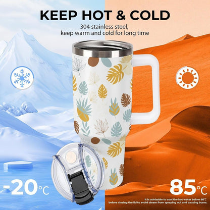 Leakproof Tumbler Vacuum Sealed Car Holder Friendly For Travel Teal And Peach Tropical Palm Leaf Pattern Water Tumbler white-style-23 - Colors E