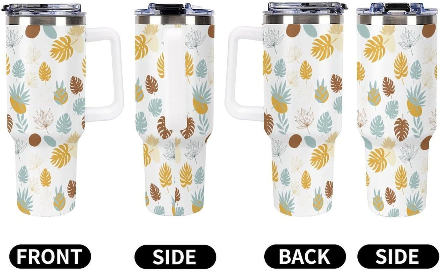 Leakproof Tumbler Vacuum Sealed Car Holder Friendly For Travel Teal And Peach Tropical Palm Leaf Pattern Water Tumbler white-style-23 - Colors E
