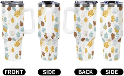 Leakproof Tumbler Vacuum Sealed Car Holder Friendly For Travel Teal And Peach Tropical Palm Leaf Pattern Water Tumbler white-style-23 - Colors E