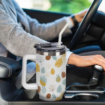 Leakproof Tumbler Vacuum Sealed Car Holder Friendly For Travel Teal And Peach Tropical Palm Leaf Pattern Water Tumbler white-style-23 - Colors E