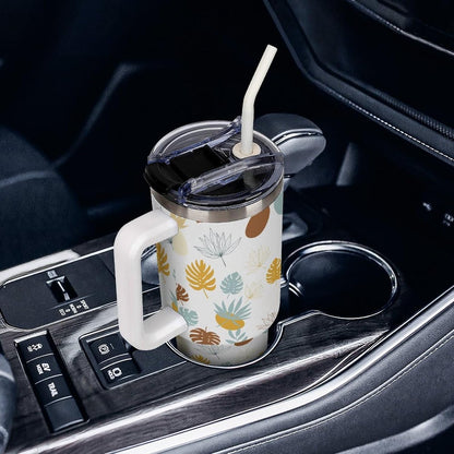 Leakproof Tumbler Vacuum Sealed Car Holder Friendly For Travel Teal And Peach Tropical Palm Leaf Pattern Water Tumbler white-style-23 - Colors E