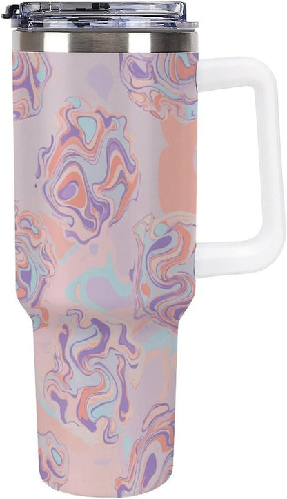Leakproof Tumbler Vacuum Sealed Car Holder Friendly For Travel Teal And Peach Tropical Palm Leaf Pattern Water Tumbler white-style-23 - Colors E