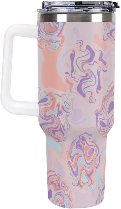 Leakproof Tumbler Vacuum Sealed Car Holder Friendly For Travel Teal And Peach Tropical Palm Leaf Pattern Water Tumbler white-style-23 - Colors E