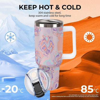 Leakproof Tumbler Vacuum Sealed Car Holder Friendly For Travel Teal And Peach Tropical Palm Leaf Pattern Water Tumbler white-style-23 - Colors E