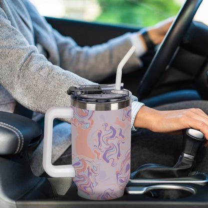 Leakproof Tumbler Vacuum Sealed Car Holder Friendly For Travel Teal And Peach Tropical Palm Leaf Pattern Water Tumbler white-style-23 - Colors E