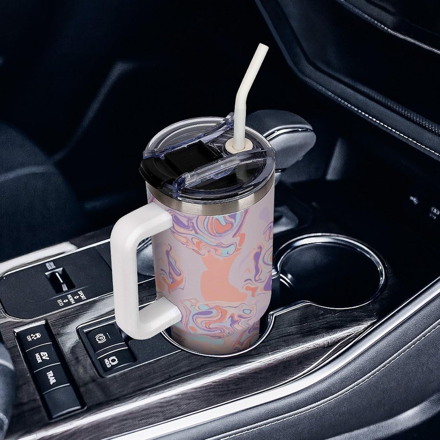 Leakproof Tumbler Vacuum Sealed Car Holder Friendly For Travel Teal And Peach Tropical Palm Leaf Pattern Water Tumbler white-style-23 - Colors E